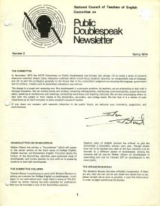 Public Doublespeak Newsletter (1974) - Volume 2 no 2 front page