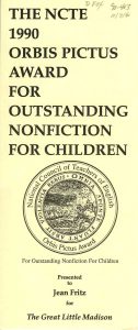 NCTE 1990 Orbis Pictus Award for Outstanding Nonfiction for children - pamphlet cover