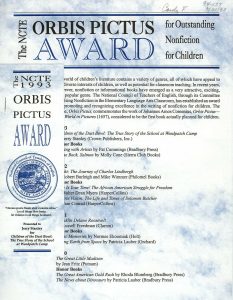 NCTE 1993 Orbis Pictus Award for Outstanding Nonfiction for children - pamphlet cover
