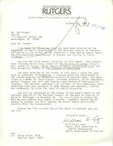 Letter from William D. Lutz to Ted Koppel (1984)