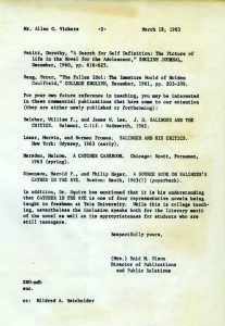 Letter from Enid Olson to Allen G Vickers responding about catcher in the rye, March 18,1963 - page 2