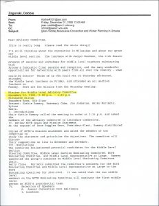 Email from Kathie Ramsey to Middle Level Advisory Committee about meeting, December 1, 2000