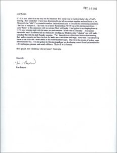 Letter from Rise Paynter to Karen thanking for NCTE visit, December 14, 1998