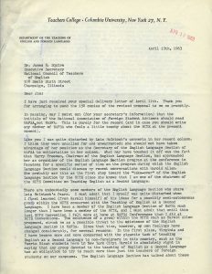 Letter - Dr J R Squire to Jim at NCTE, April 15, 1963