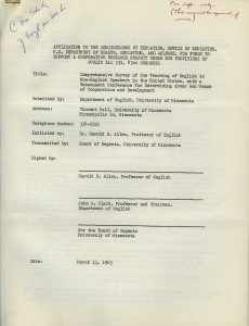 Proposal for a Comprehensive Survey and Conference on Teaching English to Non-English Speakers (1963) - page 1