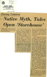 Newspaper clippings about the Task Force (1970) - Title: Native Myth, Tales "Open Storehouse"