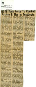 Newspaper clippings about the Task Force (1970) - NCTE Task Force to Combat Racism and Bias in Textbooks