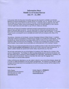 Information Sheet for Middle Level Section Retreat July 19-22, 2001