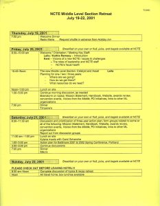 NCTE Middle Level Section Retreat Agenda/Calendar