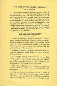 The Role of the English Teacher in Wartime (1942) - cover