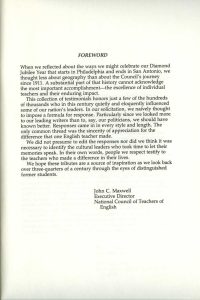 A Celebration of Teachers: For the Diamond Jubilee of the National Council of Teachers of English (1985) foreword
