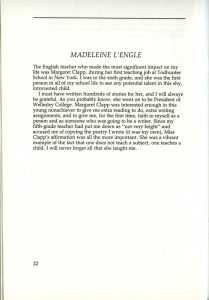 A Celebration of Teachers: For the Diamond Jubilee of the National Council of Teachers of English (1985) dedication to Madeleine L'Engle