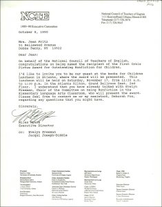 Correspondence notifying Fritz of her award (1991)