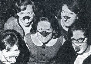 Busey Hall residents wearing Snoot Boots, c. 1960
