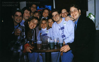 WPGU staff pose for the camera during the Shamrock Stagger Found in RS 41/8/805, 1996, p. 314
