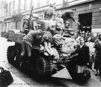 â??Allied tank being swarmed by happy citizens