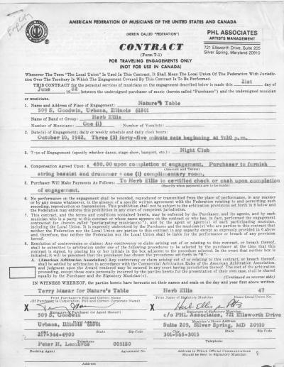 Herb Ellis Performance Contract 1982 Page 1
