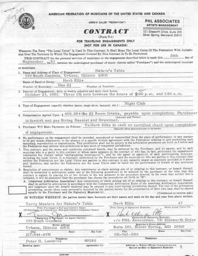 Herb Ellis Contract 1983 Page 1
