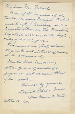 Letter to Mrs. Hobart from Harriet Blair Ward