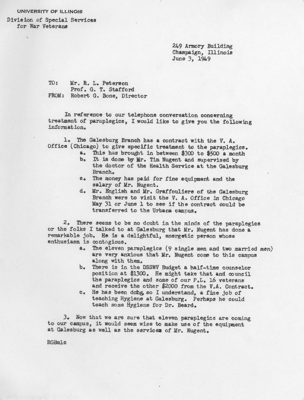 Robert G. Bone Correspondence, June 3, 1949