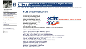 Capture of old NCTE Centennial Website created by the University Archives in 2011.